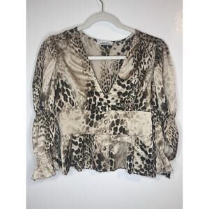 Spring Time In Brooklyn Vintage Y2K Glam Leopard Print Top 100% Silk Cropped